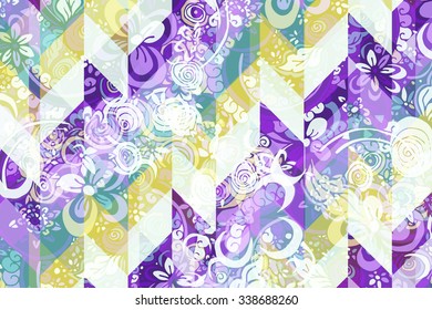 Geometric abstract pattern with Zentangle style floral ornament. Vector summer illustration.