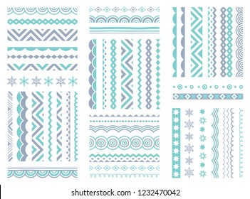 Geometric abstract patterns, borders, brush strokes, lines set. Traditional greeting ornaments, symbols collection.