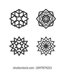 Colección de patrones abstractos geométricos, símbolos sagrados, diseño de mandala