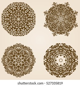 Geometric abstract patterns, kaleidoscope ornaments vector set