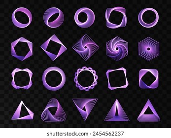 Geometric abstract patterns. Set of vector abstract geometric shapes with neon effect	
