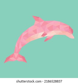 Geometric abstract pink dolphin vector illustration. Dolphin icon line style design. Modern and simple polygonal dolphin with aquamarine background. Geometric abstract animal.
