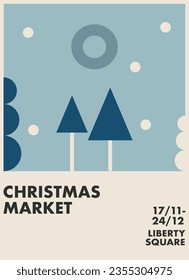 geometric abstract poster for a Christmas market in blue tones