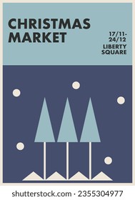 geometric abstract poster for a Christmas market in blue tones