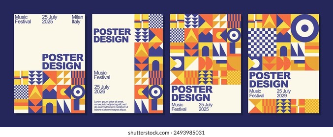 Geometric Abstract Poster Design. Full color Vector illustrations for poster, abstract banner, background or card for Music event, festival, and party. Geometric Background