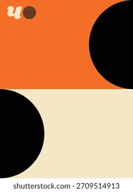 Geometric Abstract Poster, Minimalist Design in Orange, Cream, and Black, Bold Graphic Artwork with Symmetrical Elements, Abstract Geometry Print.