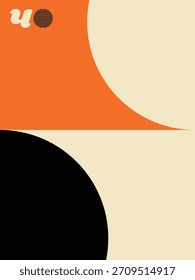 Pôster Abstrato Geométrico, Design Minimalista em Laranja, Creme e Preto, Arte Gráfica Negrito com Elementos Simétricos, Impressão de Geometria Abstrata.