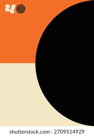 Geometric Abstract Poster, Minimalist Design in Orange, Cream, and Black, Bold Graphic Artwork with Symmetrical Elements, Abstract Geometry Print.