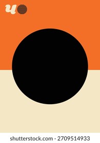Geometric Abstract Poster, Minimalist Design in Orange, Cream, and Black, Bold Graphic Artwork with Symmetrical Elements, Abstract Geometry Print.