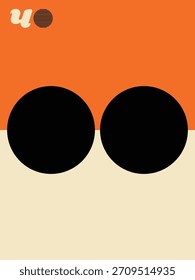 Póster Abstractas geométrico, diseño minimalista en naranja, crema y negro, ilustraciones gráficas audaces con Elementos simétricos, impresión de geometría Abstractas.