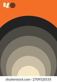 Geometric Abstract Poster, Minimalist Design in Orange, Cream, and Black, Bold Graphic Artwork with Symmetrical Elements, Abstract Geometry Print.