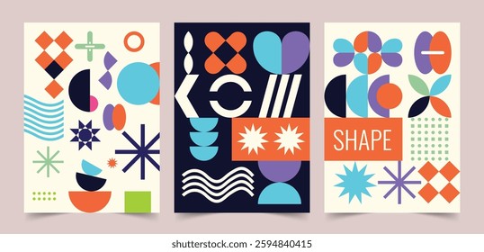 Geometric Abstract Posters, Abstract Posters. Vector trendy illustrations of geometric shapes. geometric shapes. Abstract. Set of vector illustration