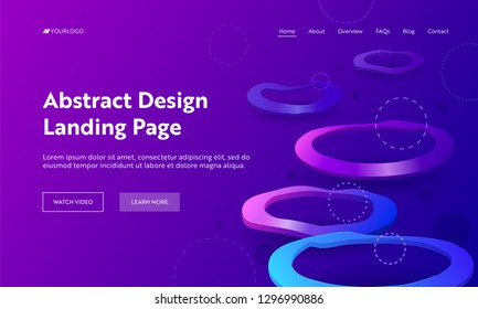 Geometric Abstract Purple Distortion Circle Landing Page Backdrop. Minimal Futuristic Background Violet Neon Light. Crooked Colorful Concept for Website or Web Page Flat Vector Cartoon Illustration