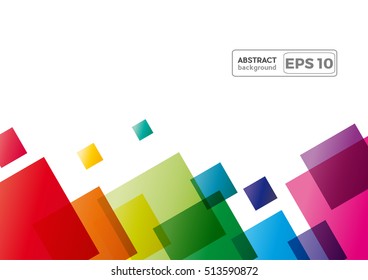Geometric abstract rainbow squares and pixel, vector background