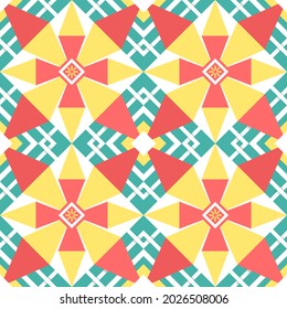 Geometric abstract repeating colorful seamless pattern. Design for background,wallpaper,clothing,wrapping,fabric,textile print,tile.Vector illustration.