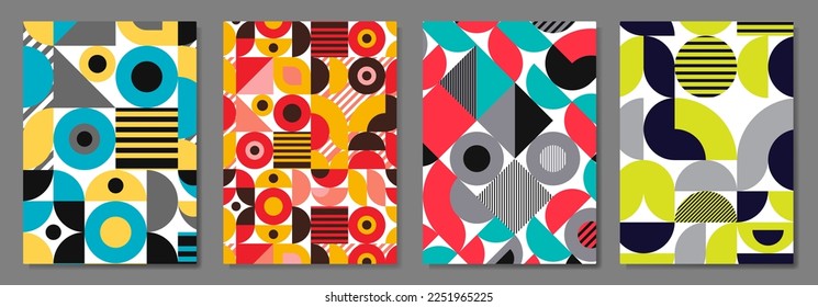 Geometric abstract retro Covers in Bauhaus style.