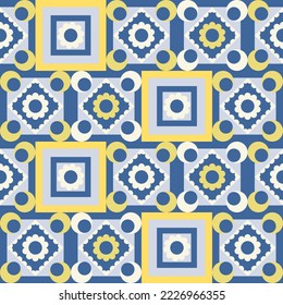 Geometric abstract retro pattern with square circle and curve ornament design clothing fabric textiles printing, embroidery, carpet, curtain, batik, wallpaper wrapping, mosaic tile, vector drawing