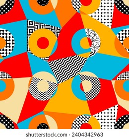 Geometric abstract retro style. Circles pattern. Seamless vector pattern.