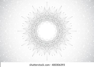 Geometric abstract round form with connected line and dots. Graphic composition for your design. Vector illustration.