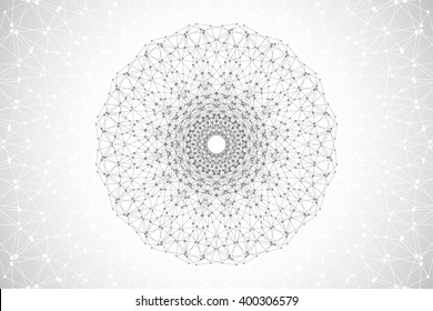 Geometrische abstrakte runde Form mit verbundenen Linien und Punkten. Grafische Komposition für Ihr Design. Vektorgrafik.