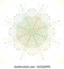 Geometric abstract round form with connected line and dots. Graphic composition for medicine, science, technology , chemistry.  Vector illustration.