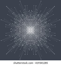 Geometric Abstract Round Form With Connected Line And Dots. Graphic Composition For Medicine, Science, Technology , Chemistry.  Vector Illustration.