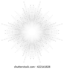 Geometric abstract round form with connected line and dots. Graphic composition for medicine, science, technology , chemistry.  Vector illustration.