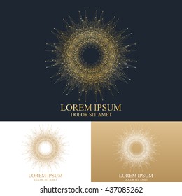 Geometric abstract round form with connected line and dots. Graphic composition for medicine, science, technology , chemistry. Vector Logo Template. Luxury golden solutions design.