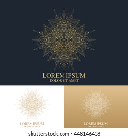 Geometric abstract round form with connected line and dots. Graphic composition for medicine, science, technology , chemistry. Vector Logo Template