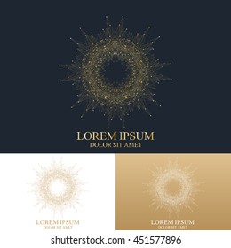 Geometric abstract round form with connected line and dots. Graphic composition for medicine, science, technology , chemistry. Vector Logo Template