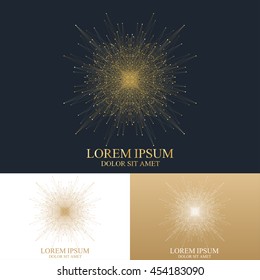 Geometric abstract round form with connected line and dots. Graphic composition for medicine, science, technology , chemistry. Vector Logo Template