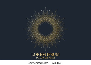 Geometric abstract round icon with connected line and dots. Graphic composition for medicine, science, technology , chemistry. Vector Logo Template. Creative Logotype concept.