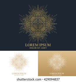 Geometric abstract round Logo. Golden mandala with connected line and dots. Graphic composition for medicine, science, technology, chemistry. Molecule Logo. Vector Logo Template.