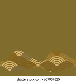 Geometric abstract scales simple Nature background with japanese wave circle pattern Brown gray orange colors card banner design on khaki background frame for your text. Vector illustration