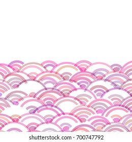 Geometric abstract scales simple Nature background with Asian wave circle pattern pink purple colors card banner design on white background frame for your text. Vector