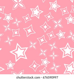 Geometric abstract seamless background. Pink and white ornament. Graphic vector pattern.