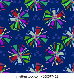 Geometric abstract seamless. Decorative colorful pattern of overlapping figures and stars. Vector. You can use it in the printing, textile or web design.