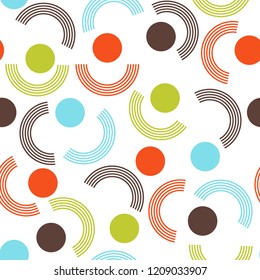Geometric abstract seamless pattern background. Colorful shapes of curves and circles. Square composition, modern trend design