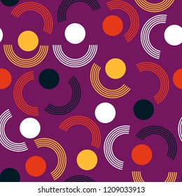 Geometric abstract seamless pattern background. Colorful shapes of curves and circles. Square composition, modern trend design