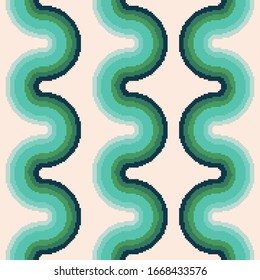 Geometric abstract seamless pattern background of pixel art. 70s pattern. Pixel art 8 bit. Vintage wallpaper