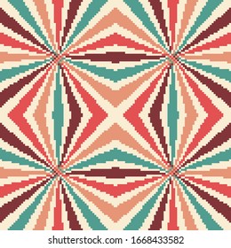 Geometric abstract seamless pattern background of pixel art. 70s pattern. Pixel art 8 bit. Vintage wallpaper