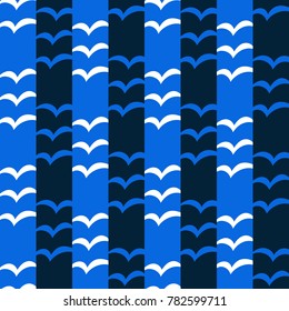 Geometric abstract seamless pattern birds sky. Linear motif background. Monochrome decoration design