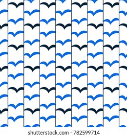 Geometric abstract seamless pattern birds sky. Linear motif background. Monochrome decoration design