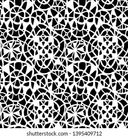 Geometric abstract seamless pattern. Black and white stained glass window illustration. Lace background for textile, fabric, wrapping, carpet, wallpaper, postcard.