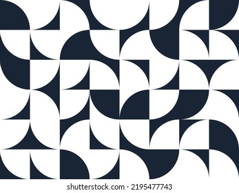 Geometric abstract seamless pattern with black and white simple elements of geometry, wallpaper background in retro 70s style, Bauhaus constructive style tiles.