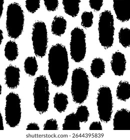 Geometric abstract seamless pattern with blots. Hand drawn black dots texture. Bold stains and irregular dots of different size texture. Modern seamless black and white ink stains pattern. 

