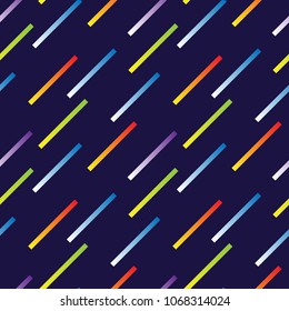 Geometric, abstract seamless pattern. Bright neon. stripes on a blue background. Texture for fabric and backgrounds. Vector illustration.
