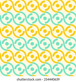 Geometric abstract seamless pattern, bright background with circle, wave line, bracket, decor print