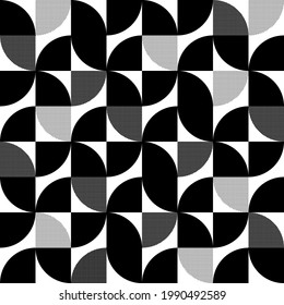 Geometric abstract seamless pattern. Check black color texture on white background. Funky figure geometry pattern circle and square shape for design prints. Modern style graphic element. Vector