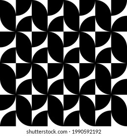 Geometric abstract seamless pattern. Check black color texture on white background. Funky figure geometry pattern circle and square shape for design prints. Modern style graphic element. Vector